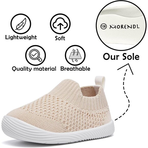 Morendl Boy Girls Cream Non Slip SlipperToddler Infant Walking Baby Sneakers - Picture 6 of 6